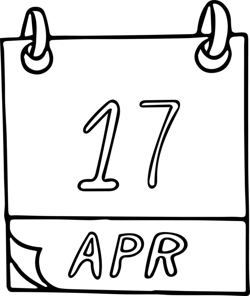 kalender hand dras i doodle stil. 17 april världens blödarsjuka dag, datum. ikon, klistermärke element för design. planering, affärer, semester vektor