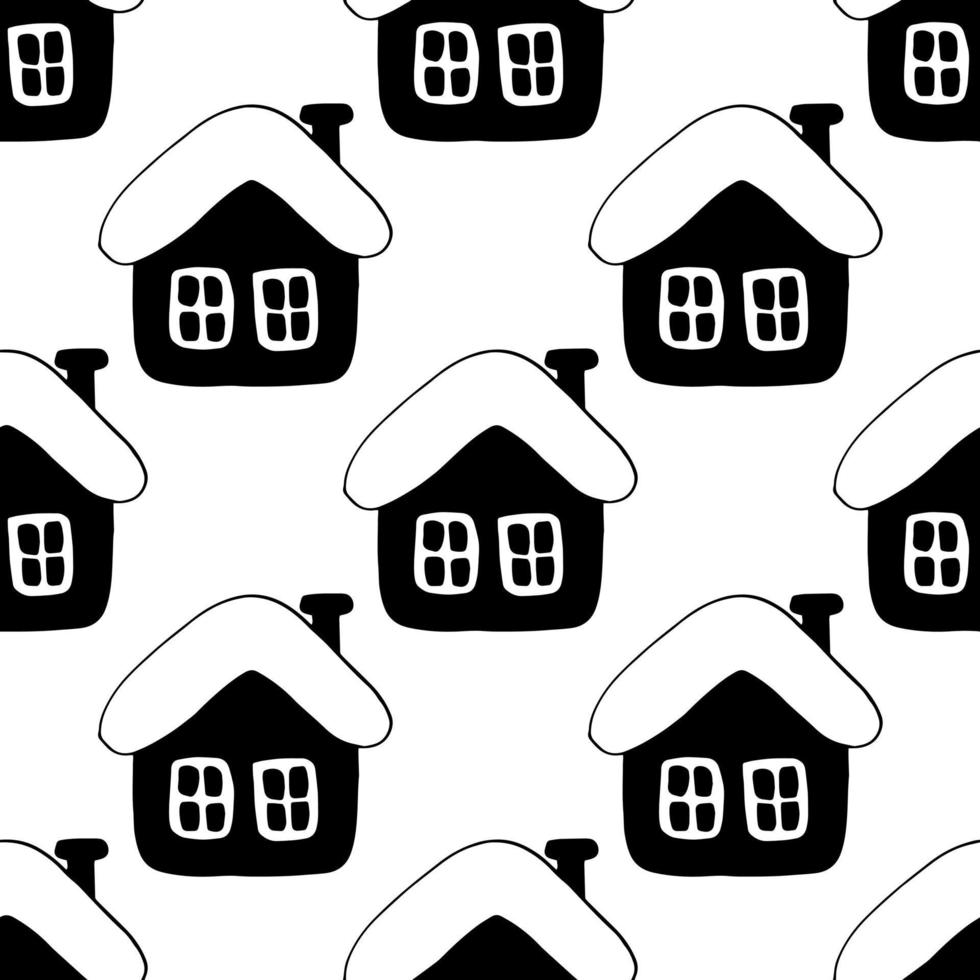 hyddor hus sömlösa mönster handritad doodle. , minimalism, monokrom. textilier, omslagspapper, tapeter vinter sagoby vektor