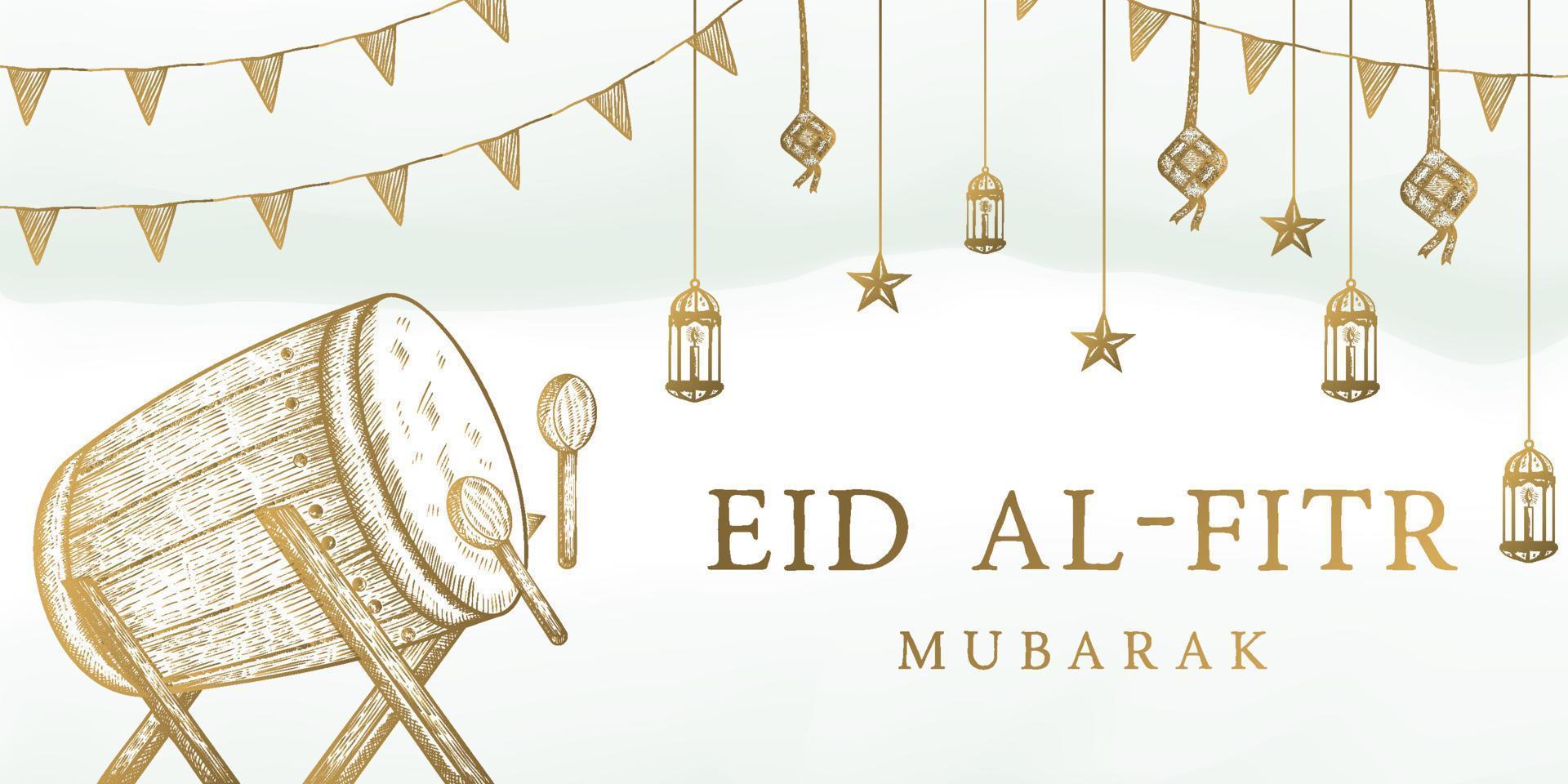 eid al fitr mubarak handgezeichnete illustration mit wanze vektor