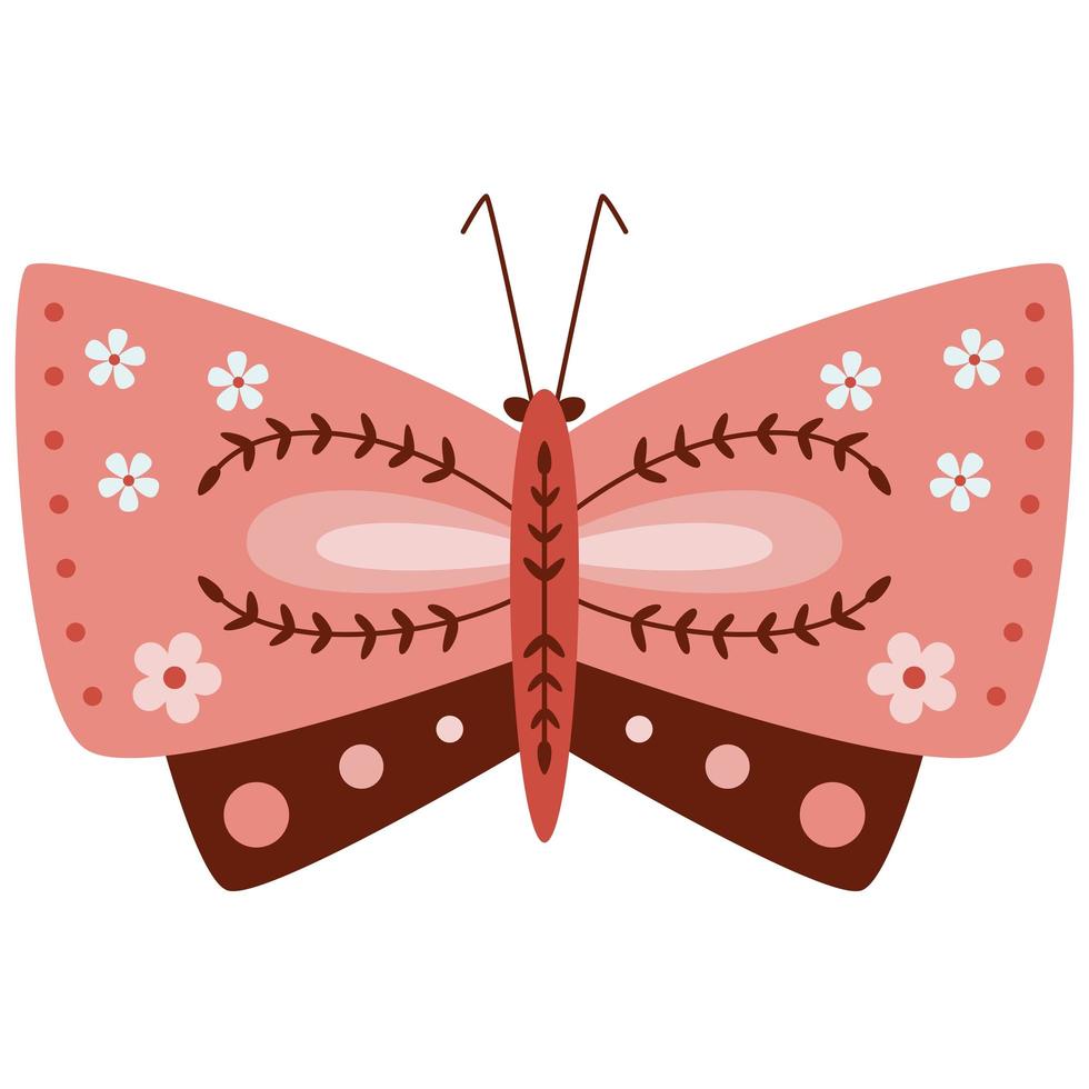 folklig stil rosa fjäril dekorativ grafik vektor