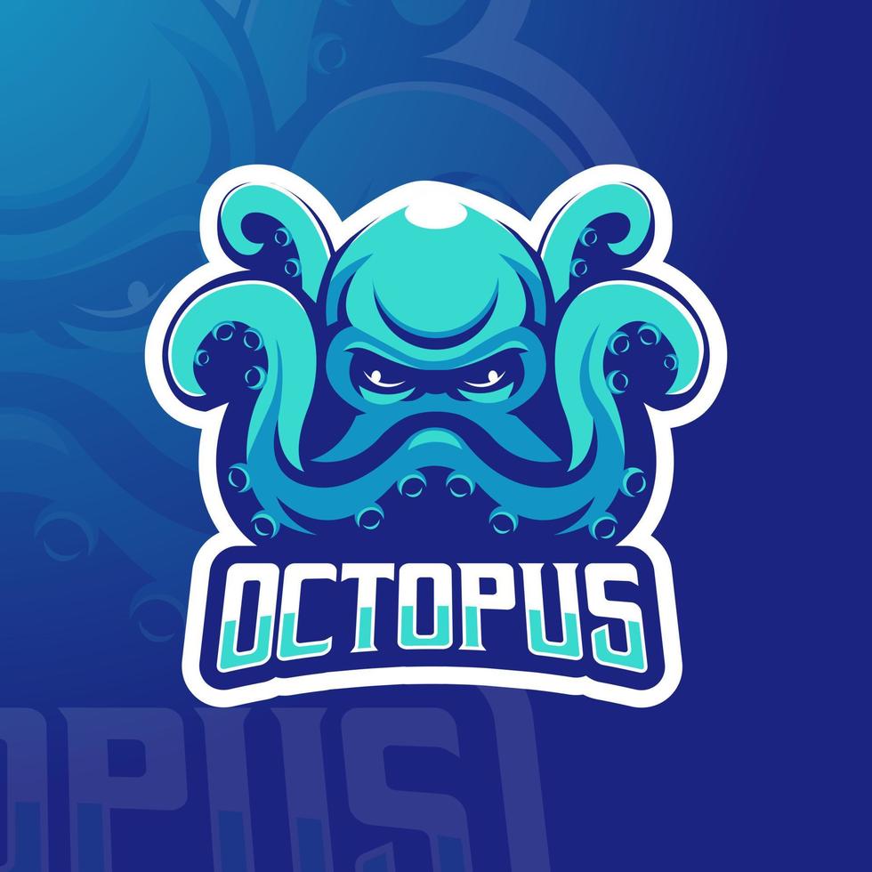 Oktopus-Maskottchen-Logo-Designvektor mit modernem Illustrationskonzeptstil für Sport, Gaming oder Team vektor