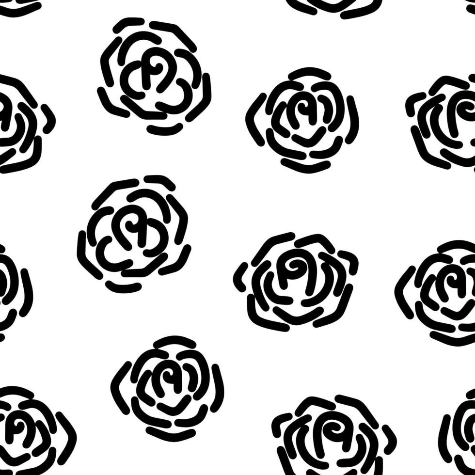 abstrakte Zeichnung von Rosenblüten in Schwarz auf weißem Hintergrund. Vektor abstraktes nahtloses Muster mit handgezeichneten floralen Mustern, die mit dem Pinsel gemacht wurden.