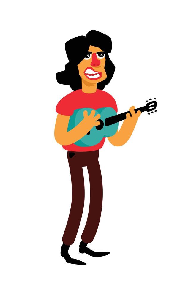 illustration av en sångare med en gitarr. vektor. rolig karaktär. tecknad man sjunger vackra sånger. artist i latinamerikansk musik. vektor