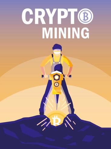 Arbeiter-Crypto-Mining-Bitcoins vektor