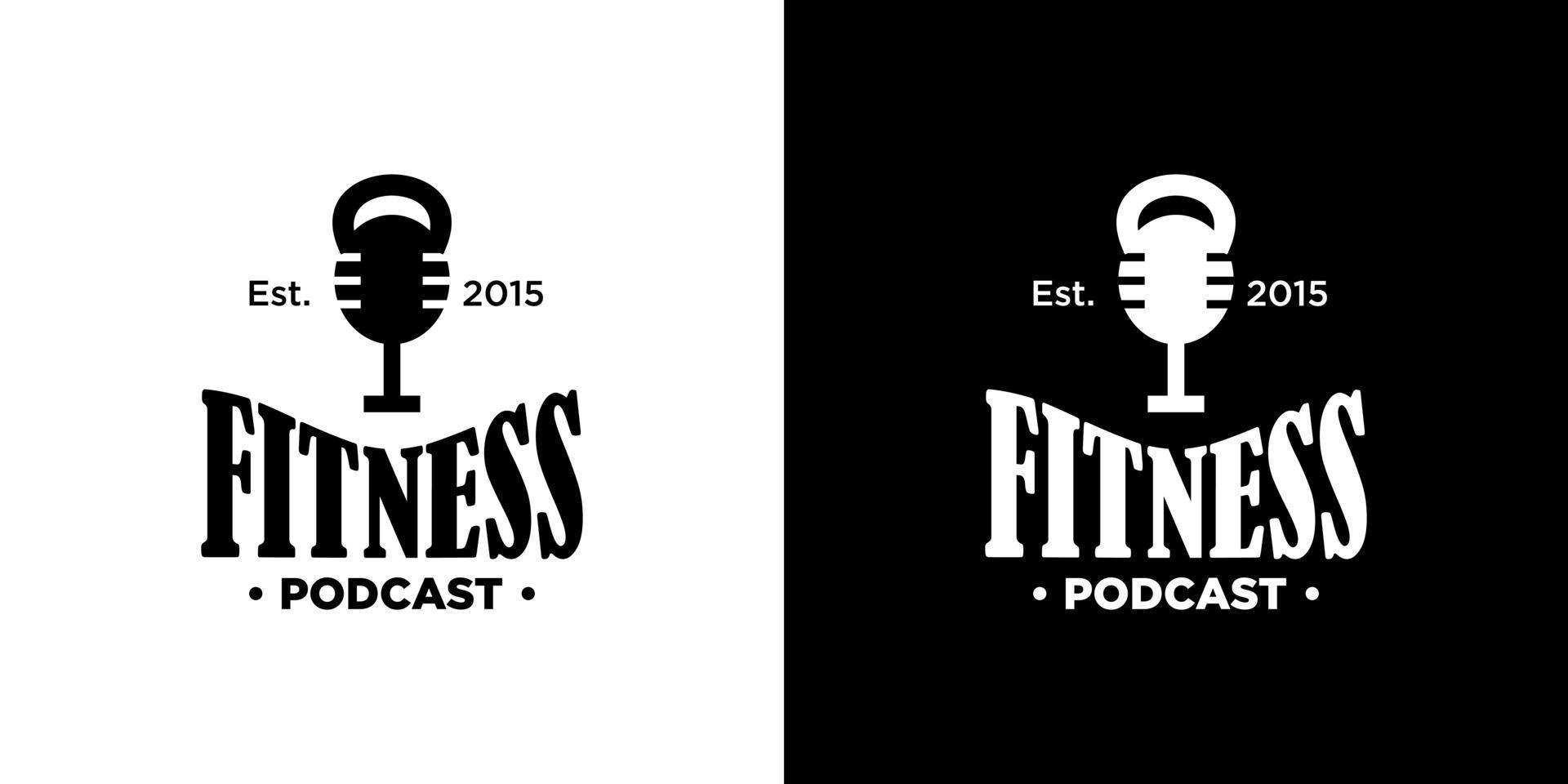 fitness podcast logotyp design på svart och vit bakgrund. vektor