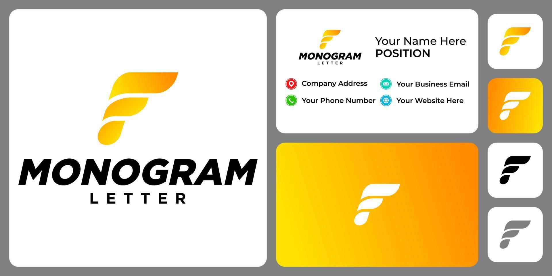 bokstaven f monogram logotyp design med visitkortsmall. vektor