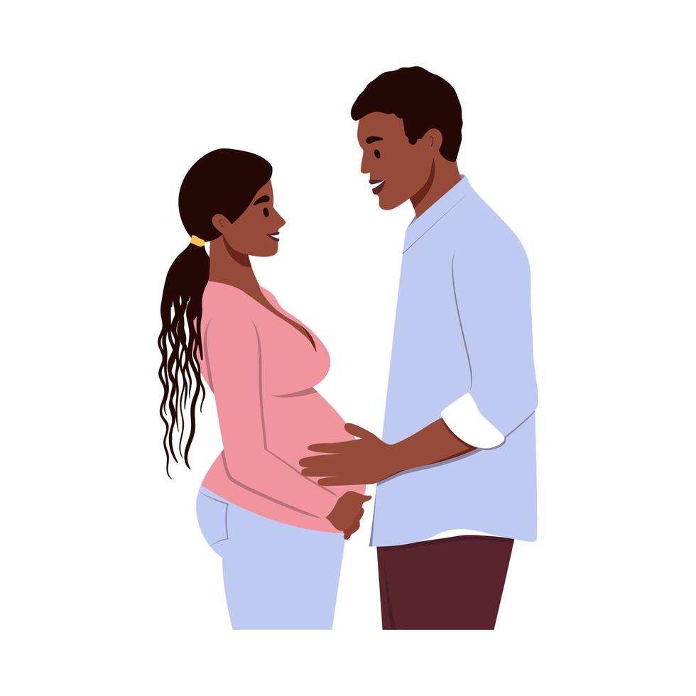 afrikansk amerikansk gravid kvinna och man isolerad på den vita bakgrunden. vektor illustration