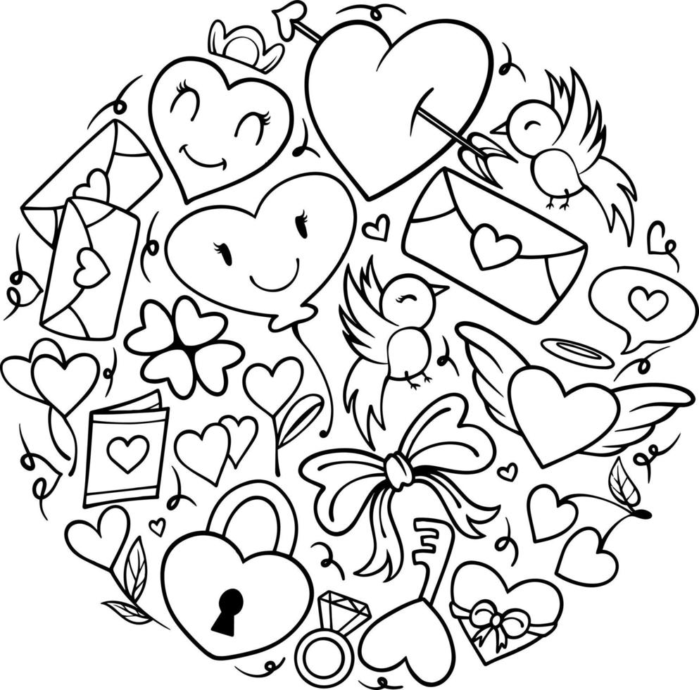 älskar valentine line art doodle vektor