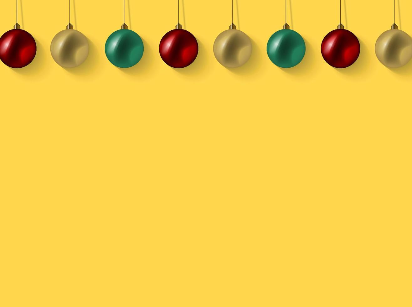 weihnachtskompositionsbanner. weihnachtsdesignhintergrund mit realistischer glitzernder goldroter und grüner kugeldekoration. horizontales plakat mit kopierraum. Grußkarten-Layout. vektor