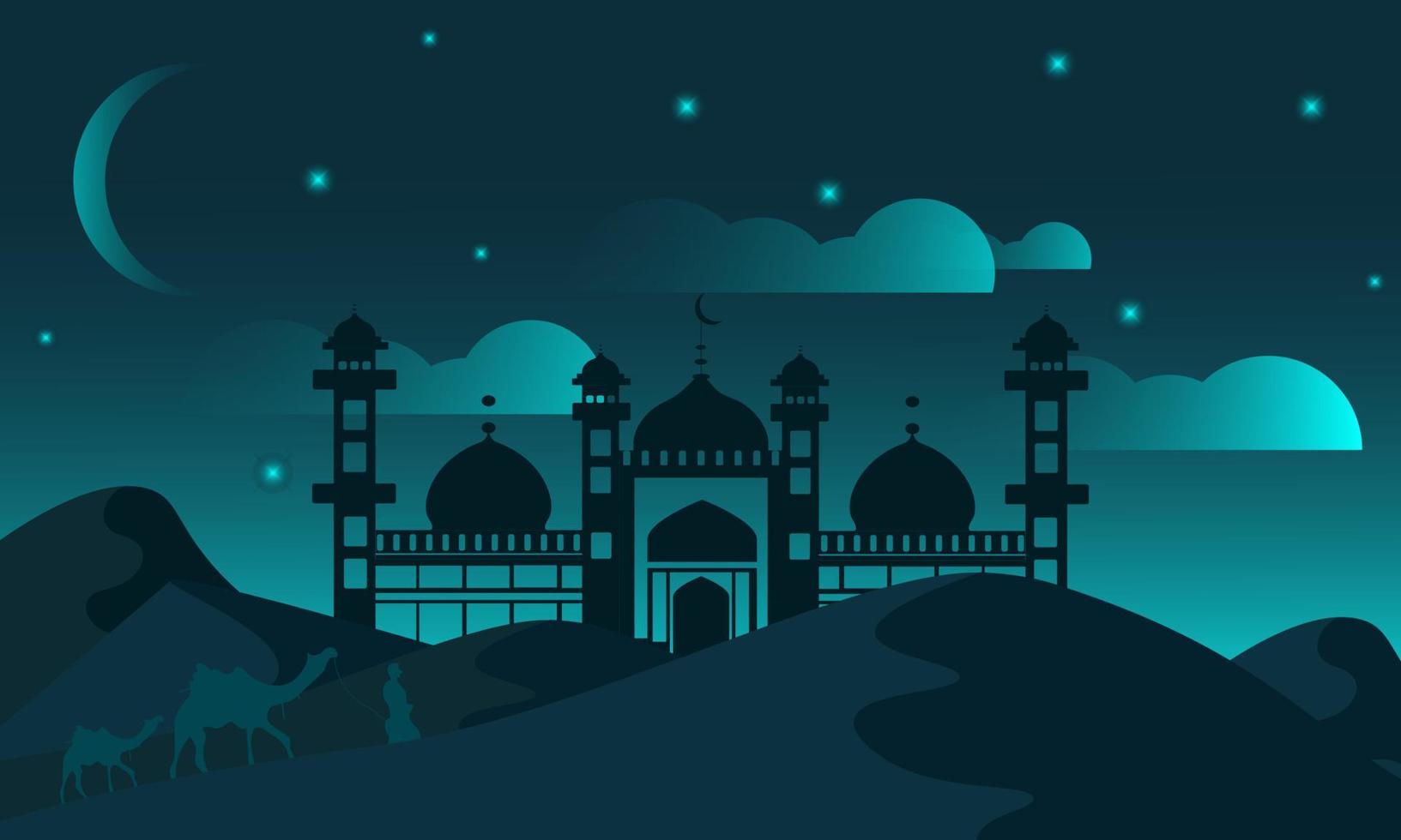 kareem och kamel ramadan natt bakgrund vektor