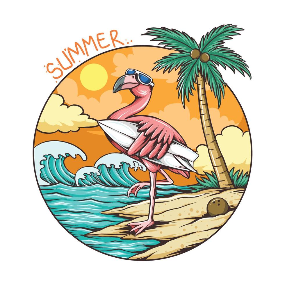 Flamingo-Sommer mit Surfbrett und Brille vektor