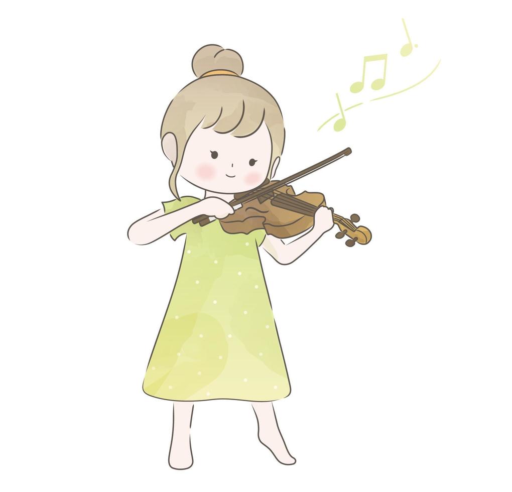 akvarell söt flicka spelar fiol. vektor illustration isolerad på en vit bakgrund.