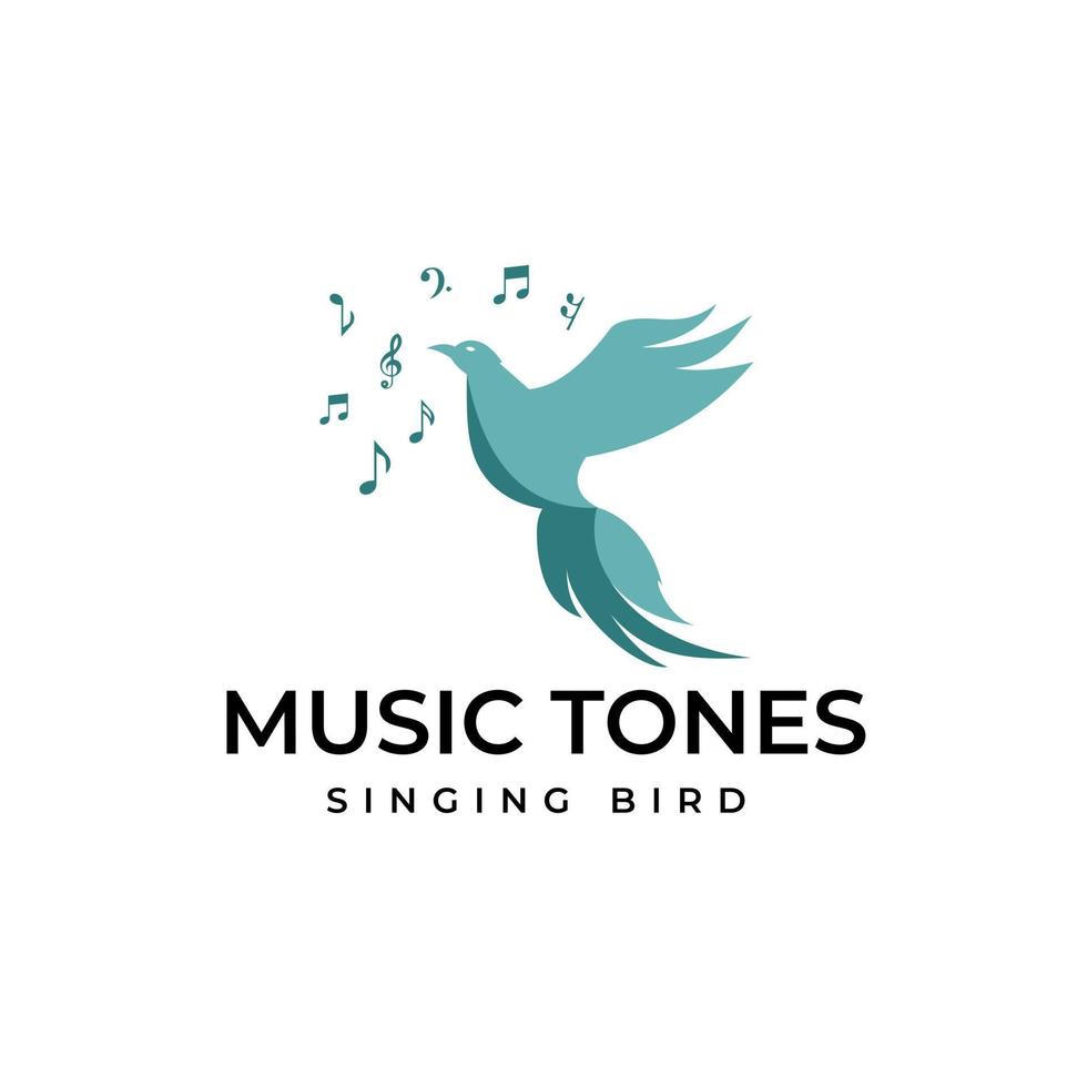 Vögel singen auf Baum schöne Melodie mit Musiknoten Logo-Design-Konzept Vektorfliegende Vogel-Logo-Illustration Musiknoten emittierende, schöne Melodie mit Musiknoten-Logo-Design vektor