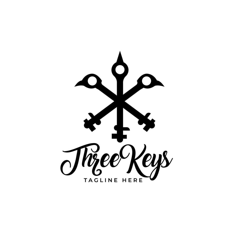 Vogelkopf-Inspiration Drei-Schlüssel-Logo-Design, Logo-Symbol oder Vorlage. gekreuzte Schlüsselsilhouette vektor