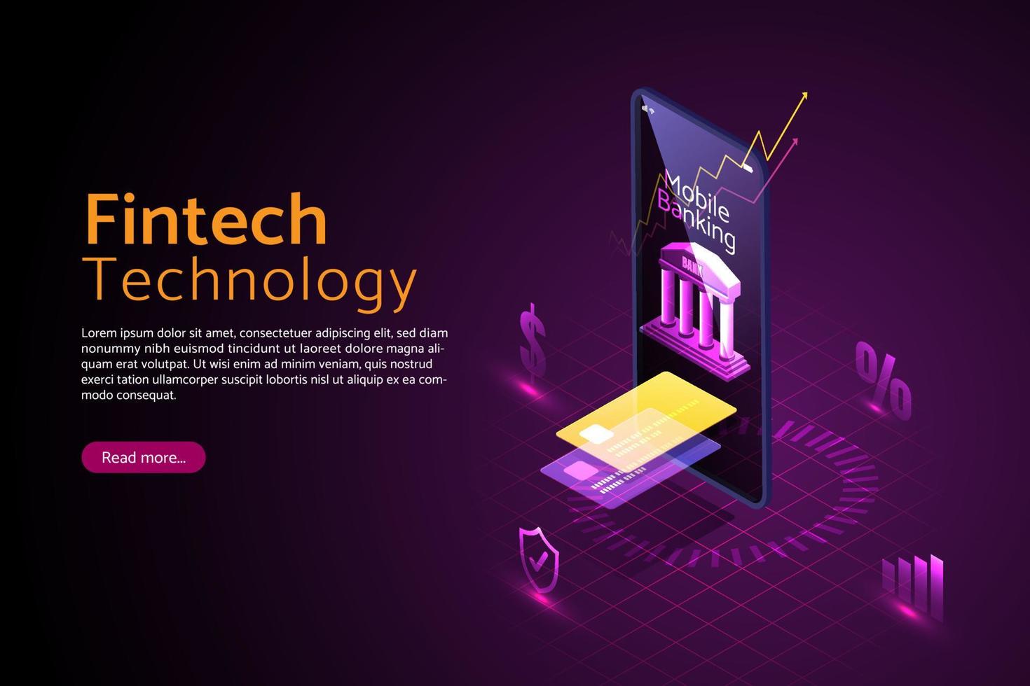 fintech finansiell teknologi köp och transaktioner elektronisk överföring av pengar för bankföretag via smartphone. vektor