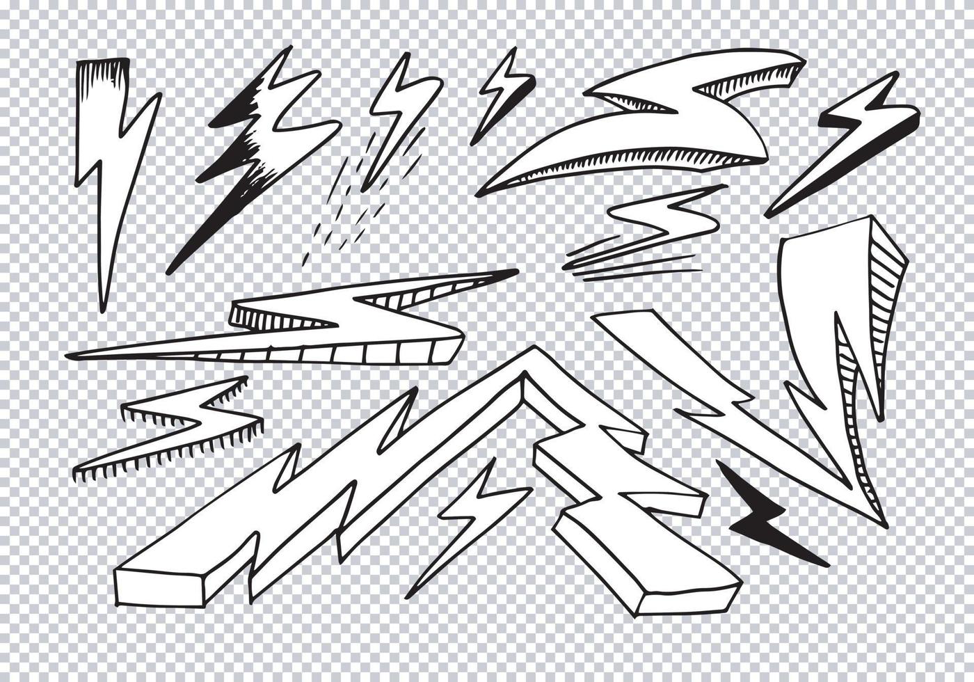 uppsättning handritade vektor doodle elektriska blixtsymbol skiss illustrationer. thunder symbol doodle ikon.