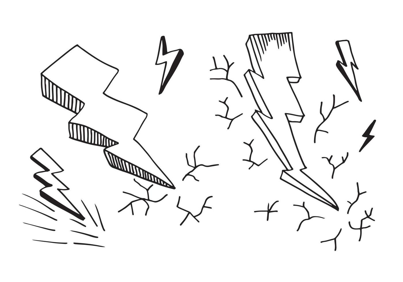 uppsättning handritade vektor doodle elektriska blixtsymbol skiss illustrationer. thunder symbol doodle ikon.