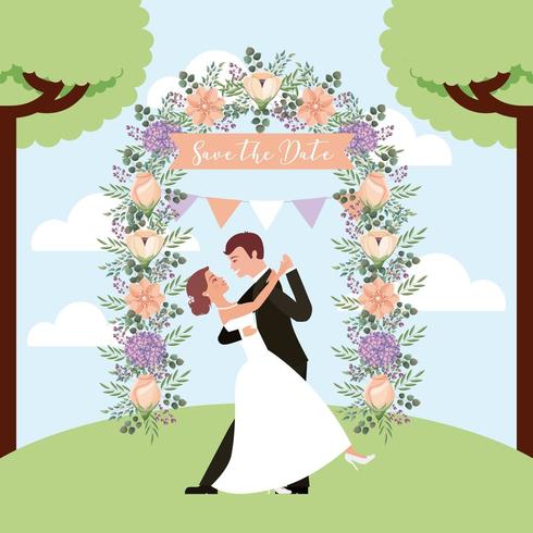Hochzeitspaartanzen retten die Datumskarte vektor