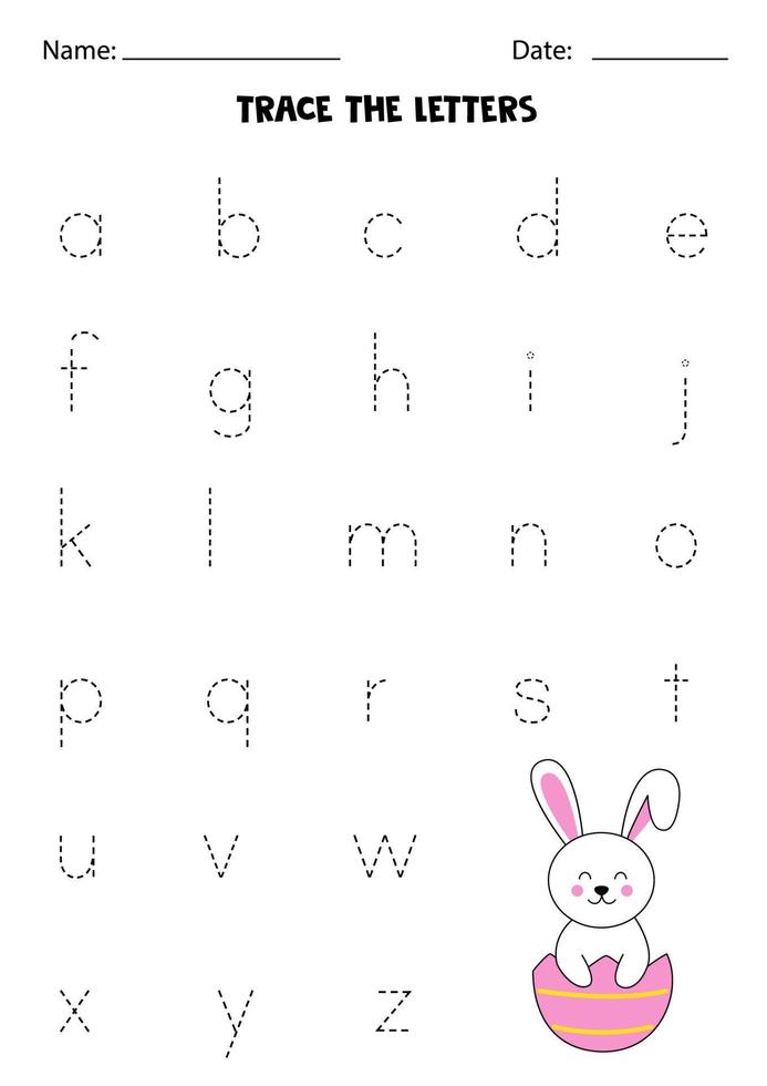 lära sig alfabetet. spåra bokstäver. söt påskhare. vektor