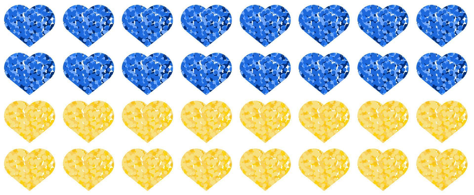 blå och gula hjärtan glitter horisontellt mönster. patriotiska ukrainska vektor bakgrund