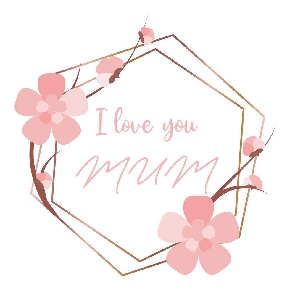 Ich liebe dich Mama Designvorlage für Postkarte oder Poster. rosa kirschblütenlayout mit niedlicher typorgaphie vektor