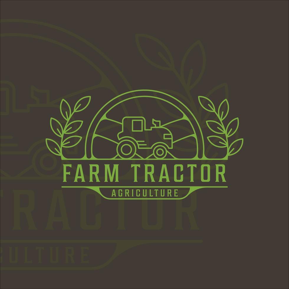 Bauernhof Traktor Logo Strichzeichnungen Vintage Vektor Illustration Vorlage Symbol Grafikdesign. landwirtschaft landschaftsansicht mit abzeichen retro