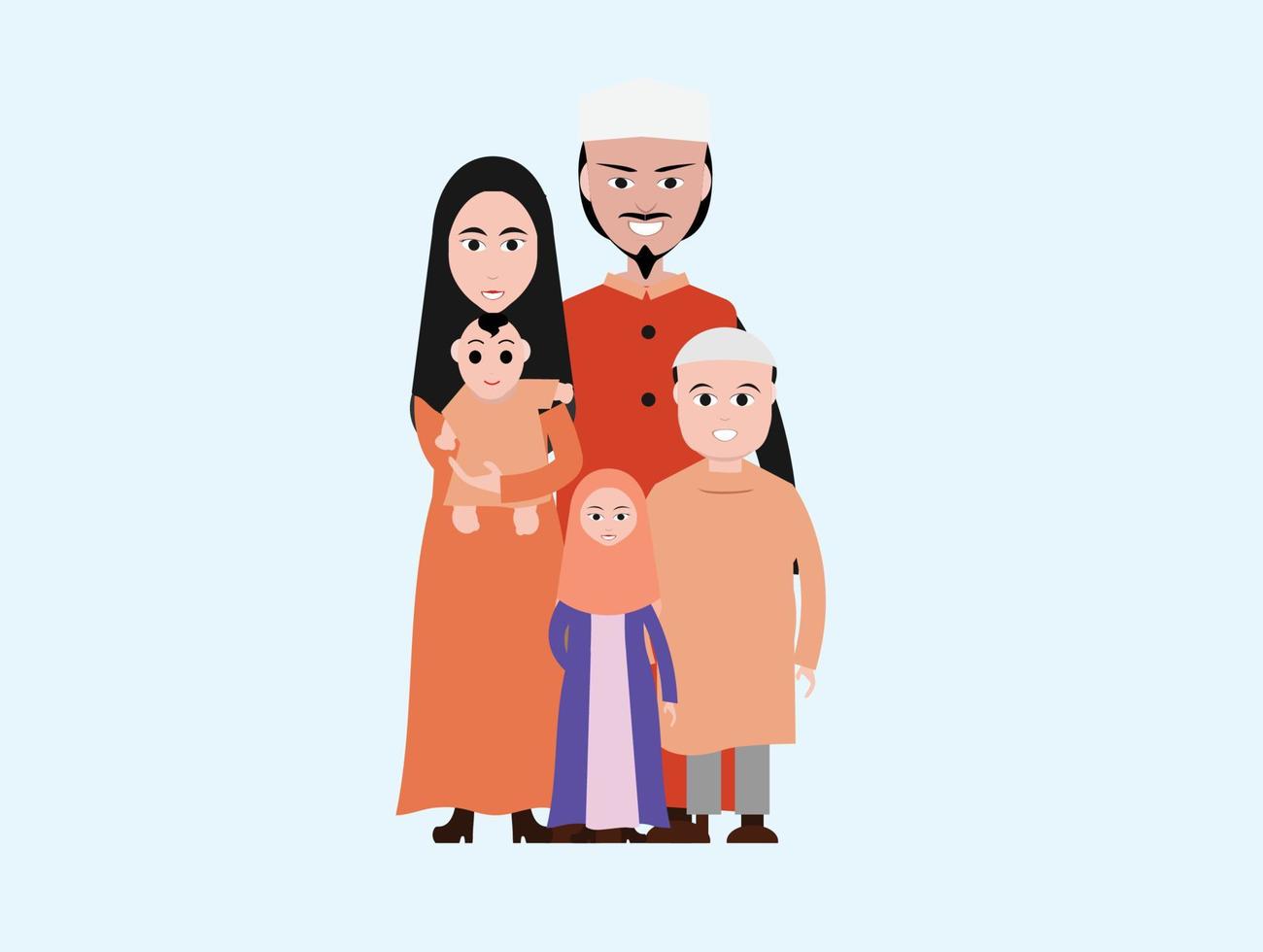 muslimische familie cartoon bild islamische kleidung vektor