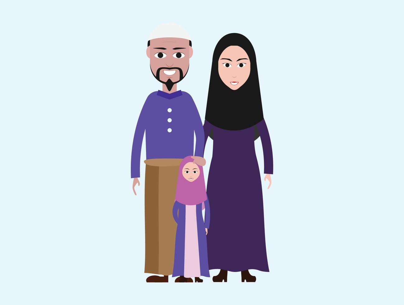 muslimsk familj tecknad bild islamisk klädsel vektor