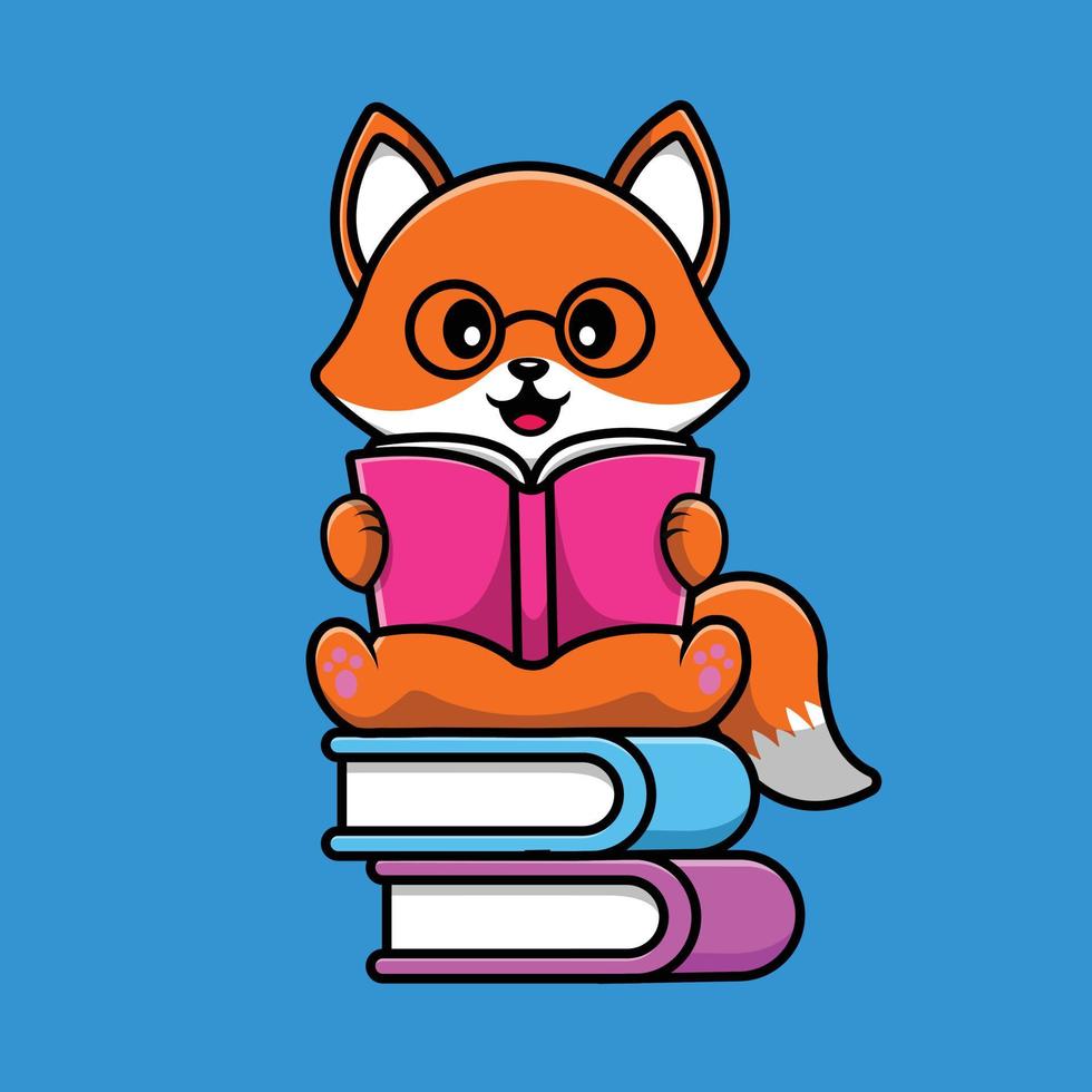 niedlicher fuchs liest buch cartoon vektor symbol illustration. Tierbildungssymbol-Konzept isolierter Premium-Vektor. flacher Cartoon-Stil