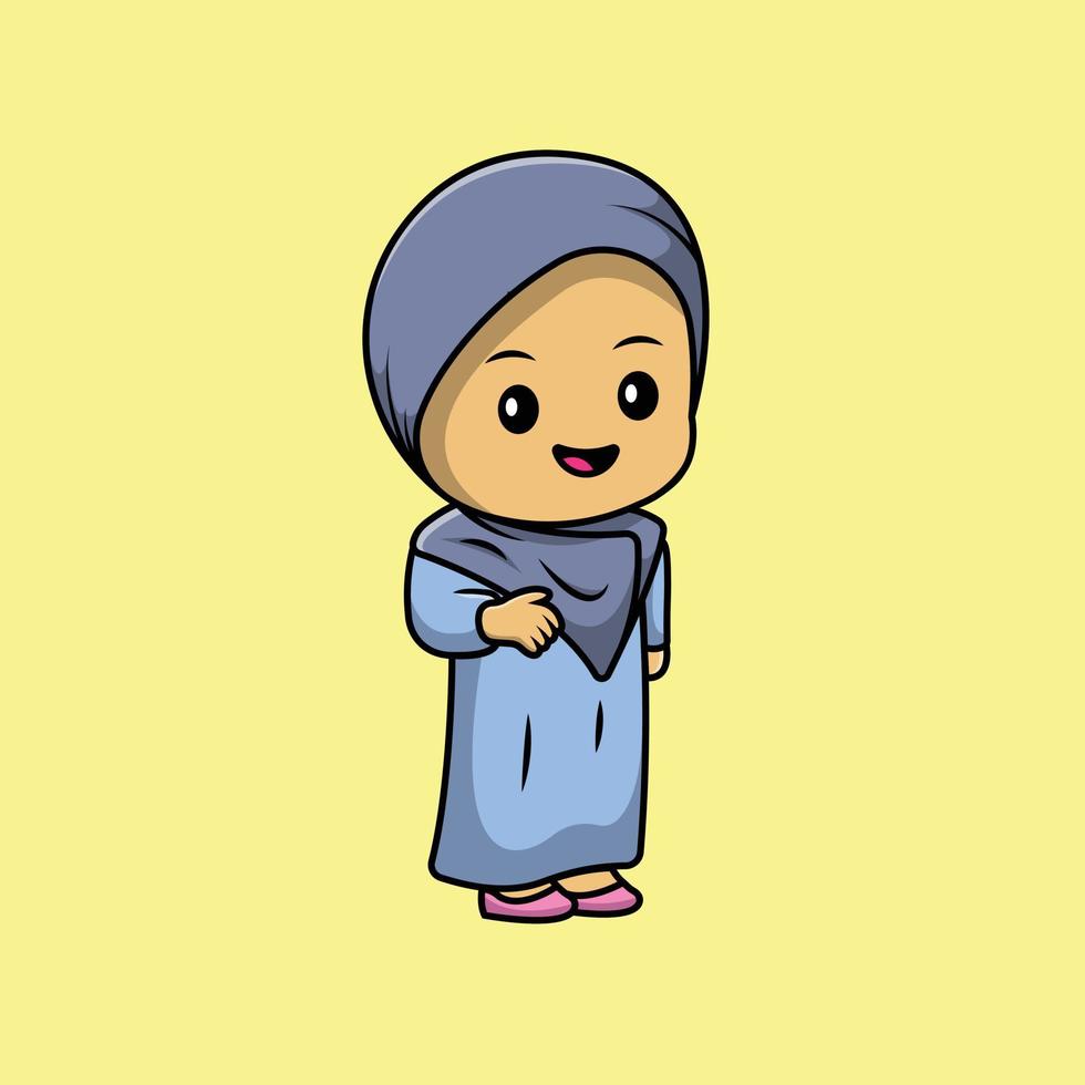 söt flicka muslimsk tecknad vektor ikonillustration. människor ikon koncept isolerade premium vektor. platt tecknad stil