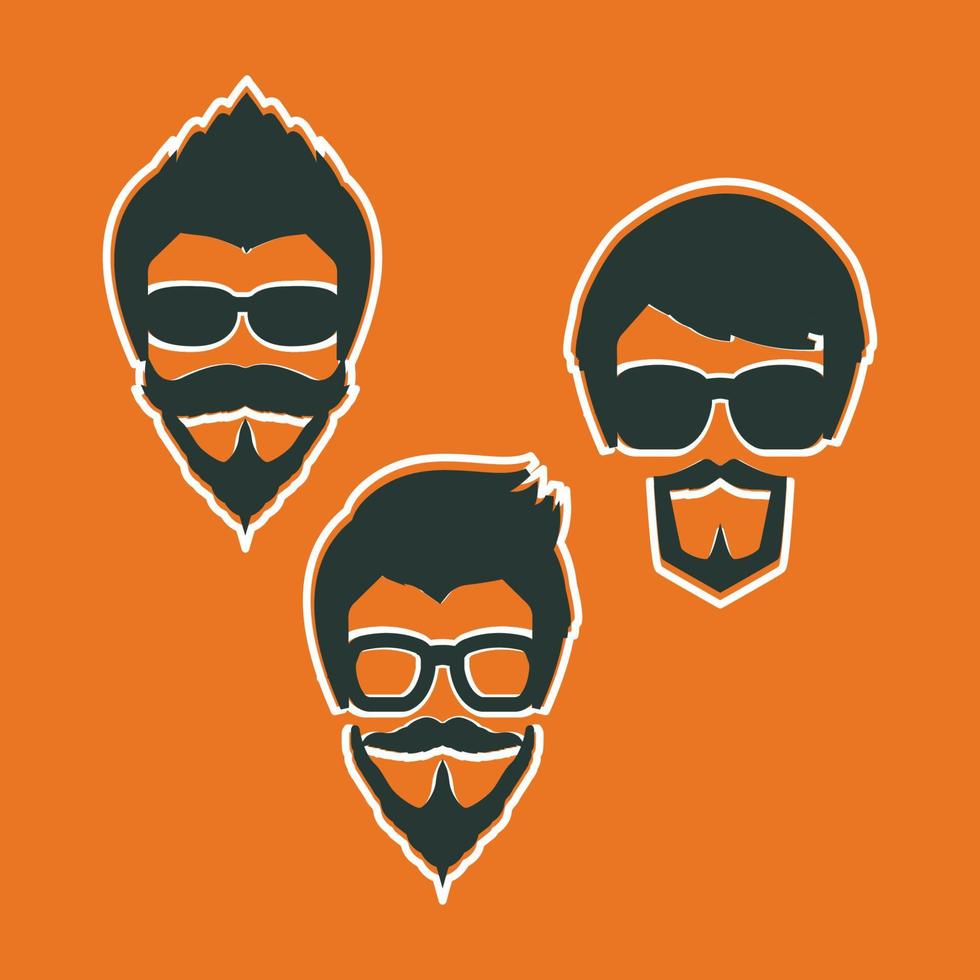 huvud av tre män med mustasch och skägg med glasögon vektorillustration vektor