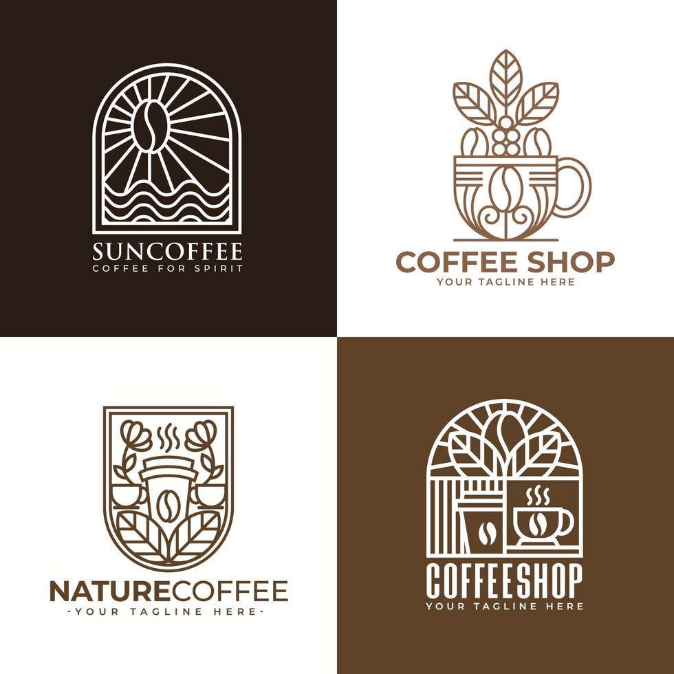 satz von linienkunst-kaffee-logo- und symbolvorlagen vektor