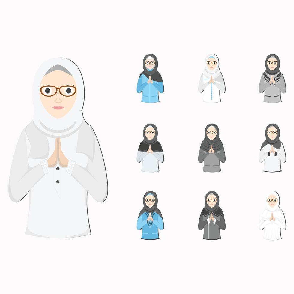 glücklich eid al fitr adha ramadan frauen frau mit brille posieren geben wünschen vektor