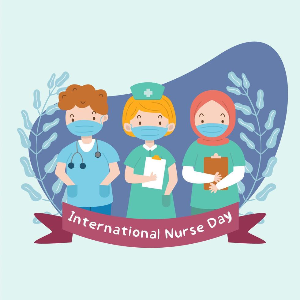 internationella sjuksköterskedagen illustration med sjuksköterskor karaktär vektor