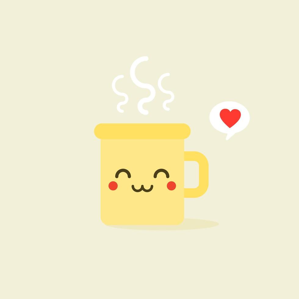 tasse kawaii emoji mit wangen und augen. Farbiger, schöner Doodle-Cup-Charakter in flachen Designs mit niedlichen Cartoon-Gesichtern. heißen Kaffee und Tee. Vektor-Illustration. vektor