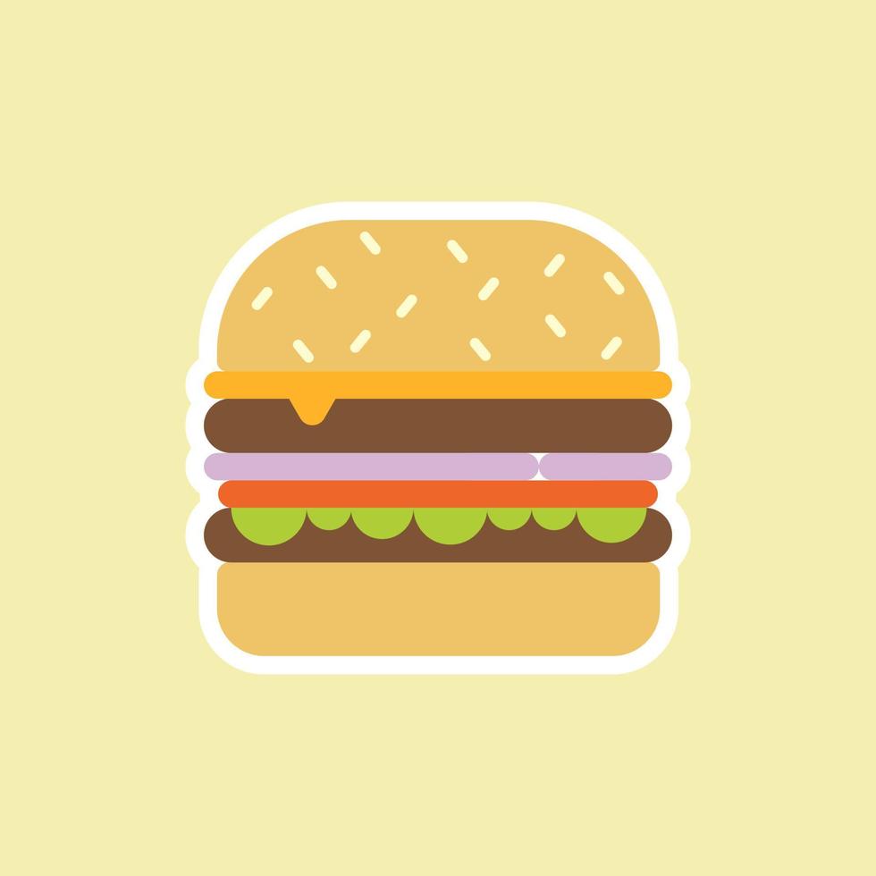 hamburgare platt design illustration ikon design. isolerad på färgbakgrund. hamburgare, snabbmatscafé, skräpmat, restaurang, resto vektor