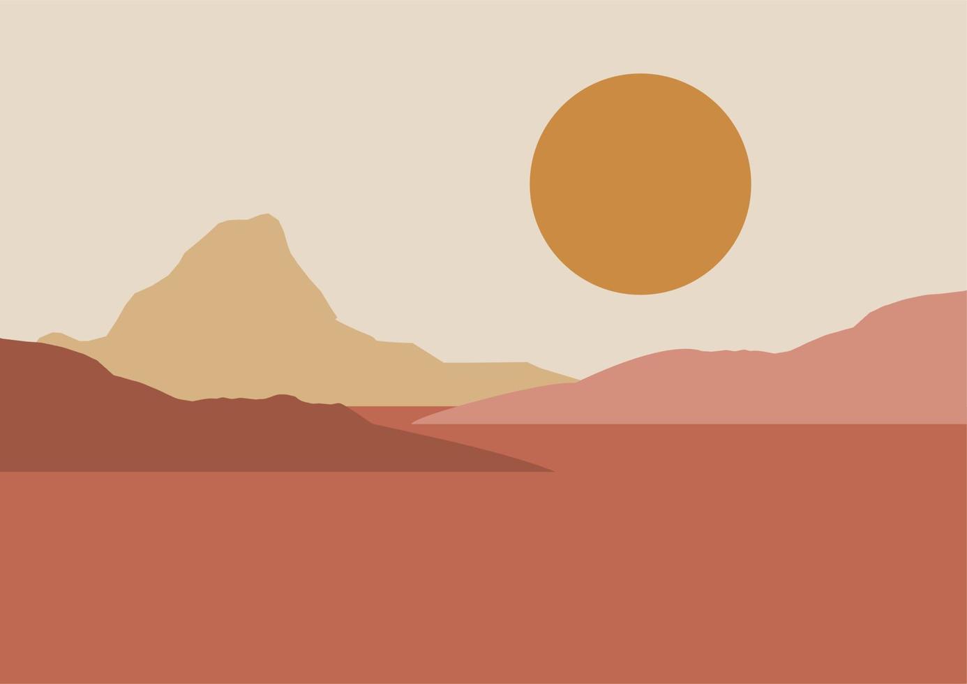 abstrakte zeitgenössische ästhetische hintergründe landschaften mit sonnenaufgang, sonnenuntergang. Erdtöne, Pastellfarben. Boho-Wanddekoration. Moderner minimalistischer Kunstdruck der Mitte des Jahrhunderts. flaches Design. vektor