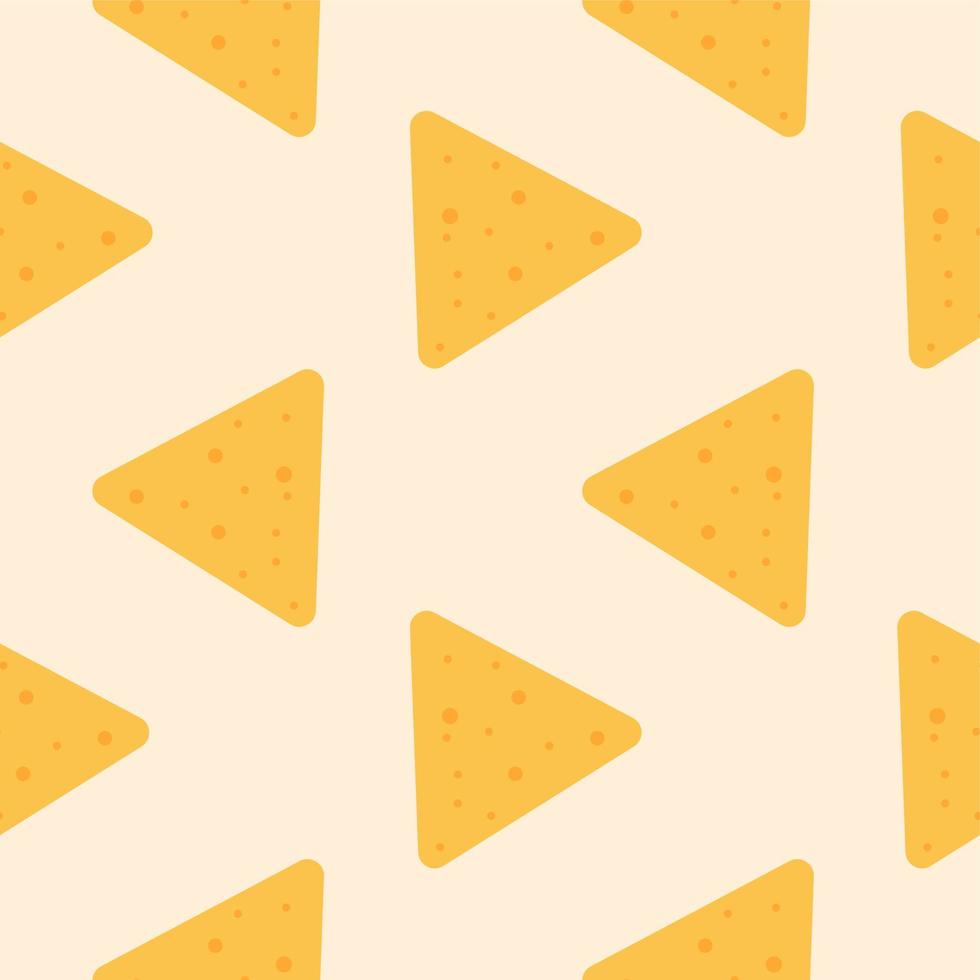 välsmakande färgglada krispiga mexikanska nachos seamless mönster. trevlig spansk snabbmatsstruktur för textil, tapeter, bakgrund, omslag, banner, bar och cafémenydesign vektor