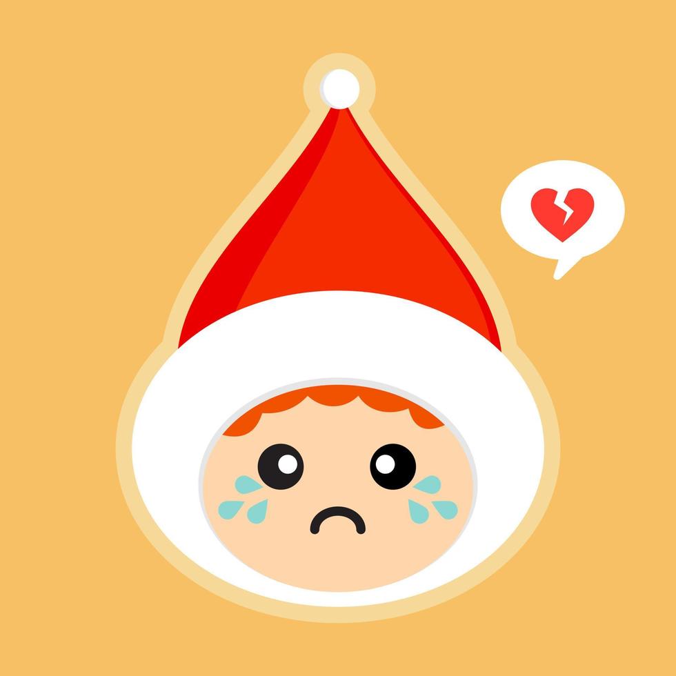 söta tecknade julbarn. pojke med tomtehatt vektorillustration i platt stil. kawaii maskot för jul, vinter, nyår, webb eller gratulationskort, vektor