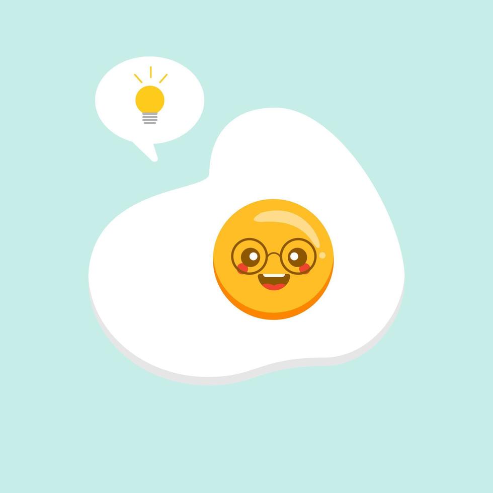 söta stekt ägg seriefigur isolerad på bakgrunden vektorillustration. rolig snabbmatsmeny uttryckssymbol ansikte ikon. orolig tecknad ansikte mat, komisk äggröra animerad maskot vektor
