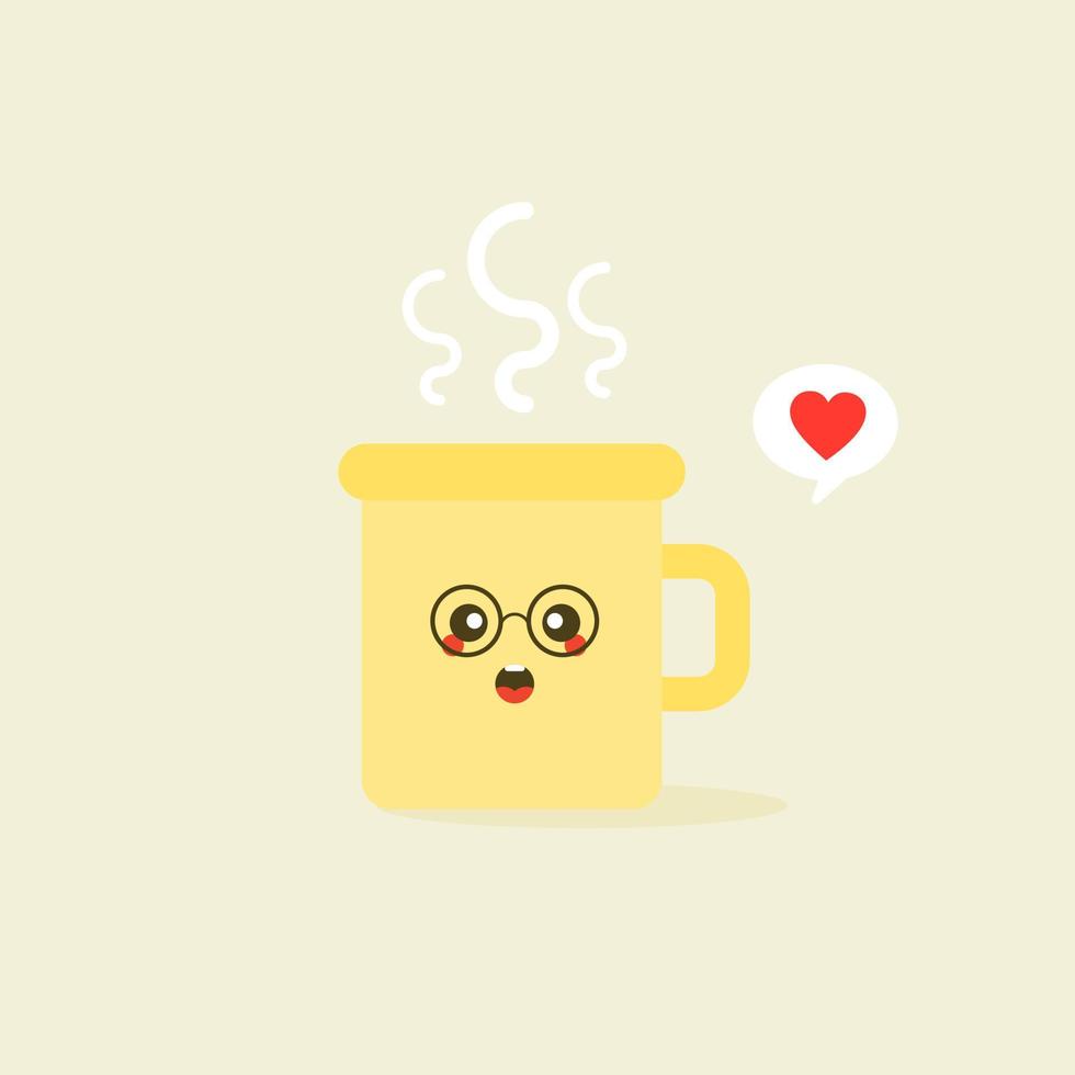 cup kawaii emoji med kinder och ögon. färgade vackra doodle koppar karaktär i platt design med söta tecknade ansikten. varmt kaffe och te. vektor illustration.