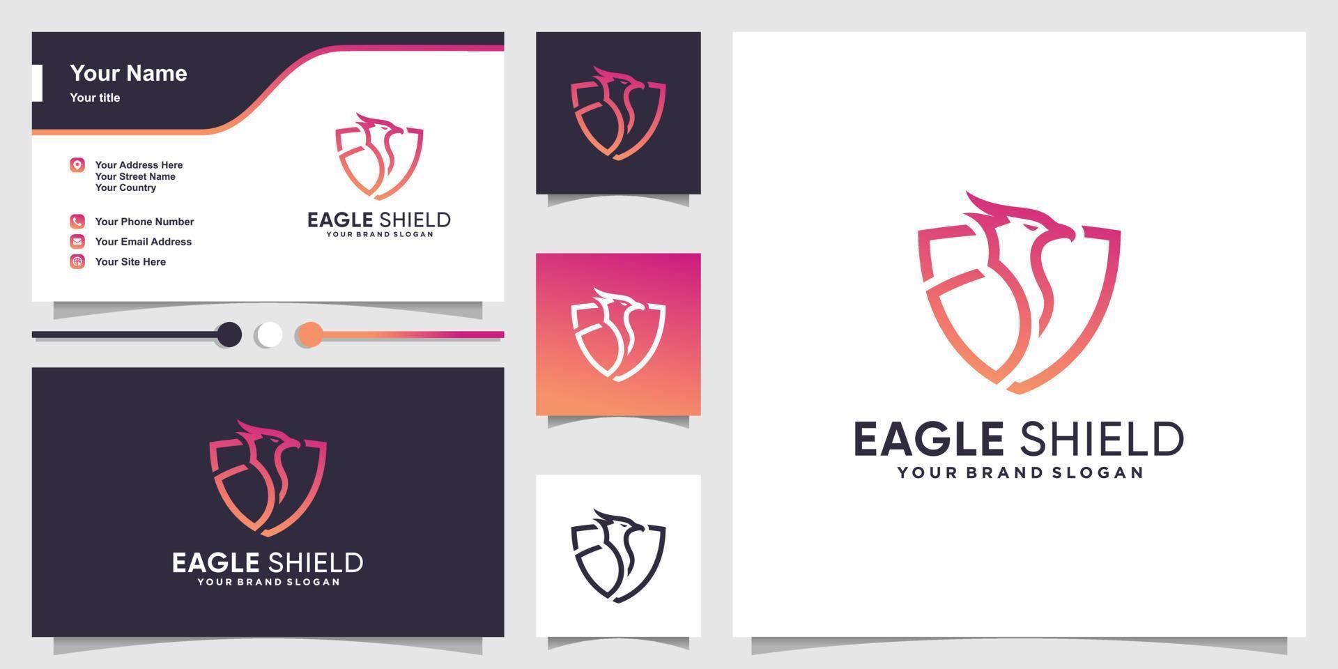 Adler-Logo mit kreativem Schildkonzept und Visitenkarten-Design-Vorlage Premium-Vektor vektor