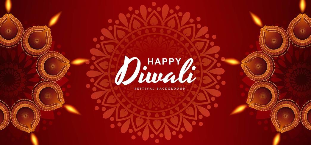 Vacker lycklig bakgrund med Diwali diya-kortberöm vektor