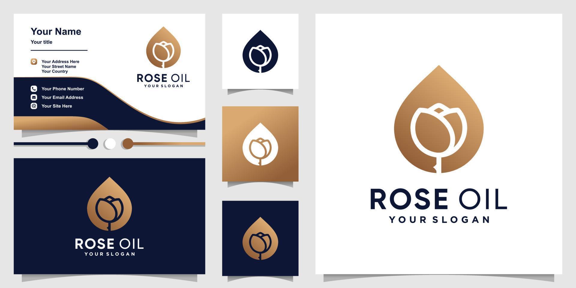 Rosenöl-Logo mit kreativem abstraktem Konzept und Premium-Vektor für Visitenkartendesign vektor