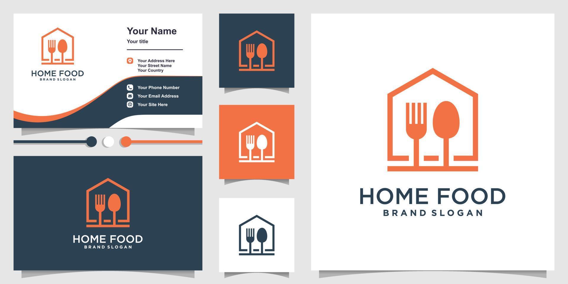 Home-Logo mit kreativem Food-Konzept und Visitenkarten-Design Premium-Vektor vektor