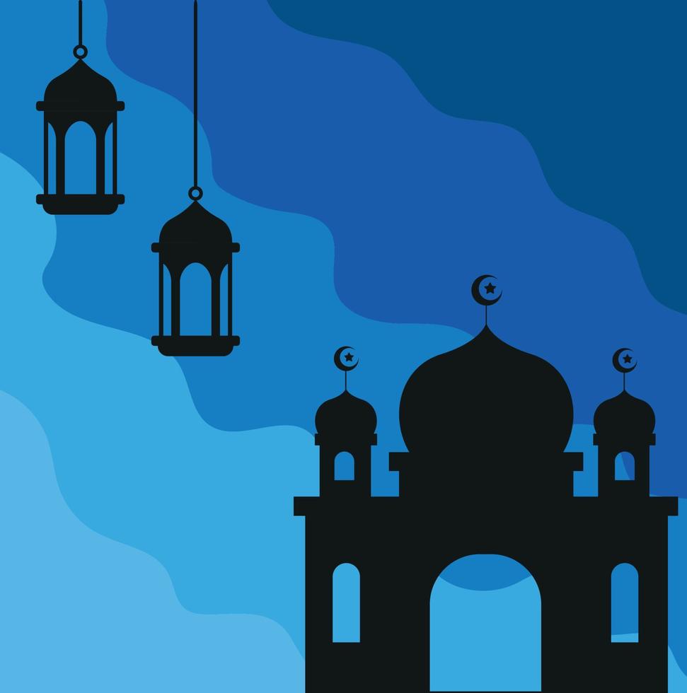 siluett vektor illustration av en moské på en vågmönster bakgrund