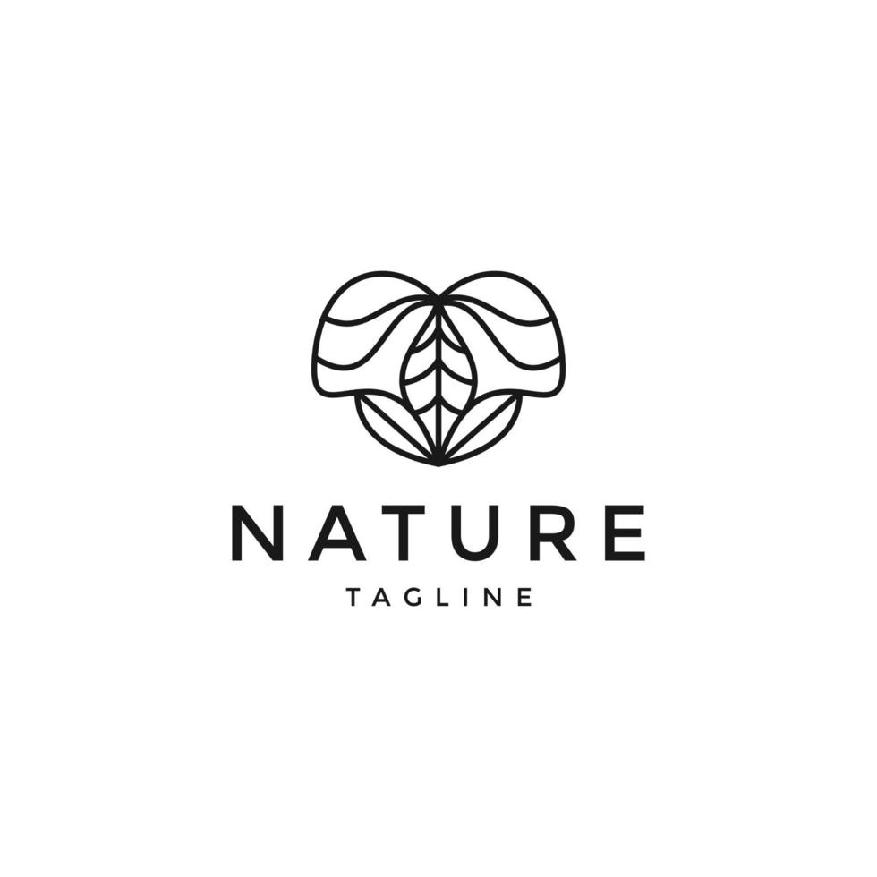 Flacher Vektor der Naturblattlinie Logoikonendesignschablone