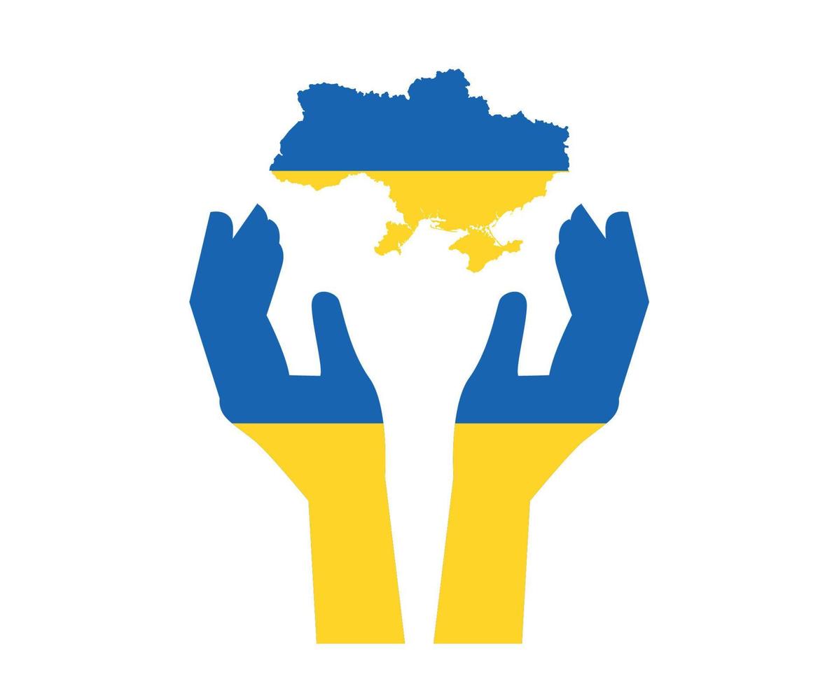 ukraine-flaggenemblem landkarte national europa mit hand symbol abstraktes design vektorillustration vektor