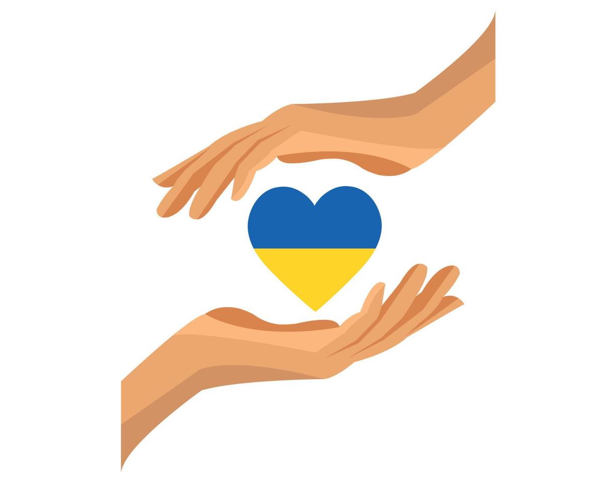 Ukraine-Flaggenemblemherz mit Handsymbol abstraktes nationales Europa-Vektorillustrationsdesign vektor