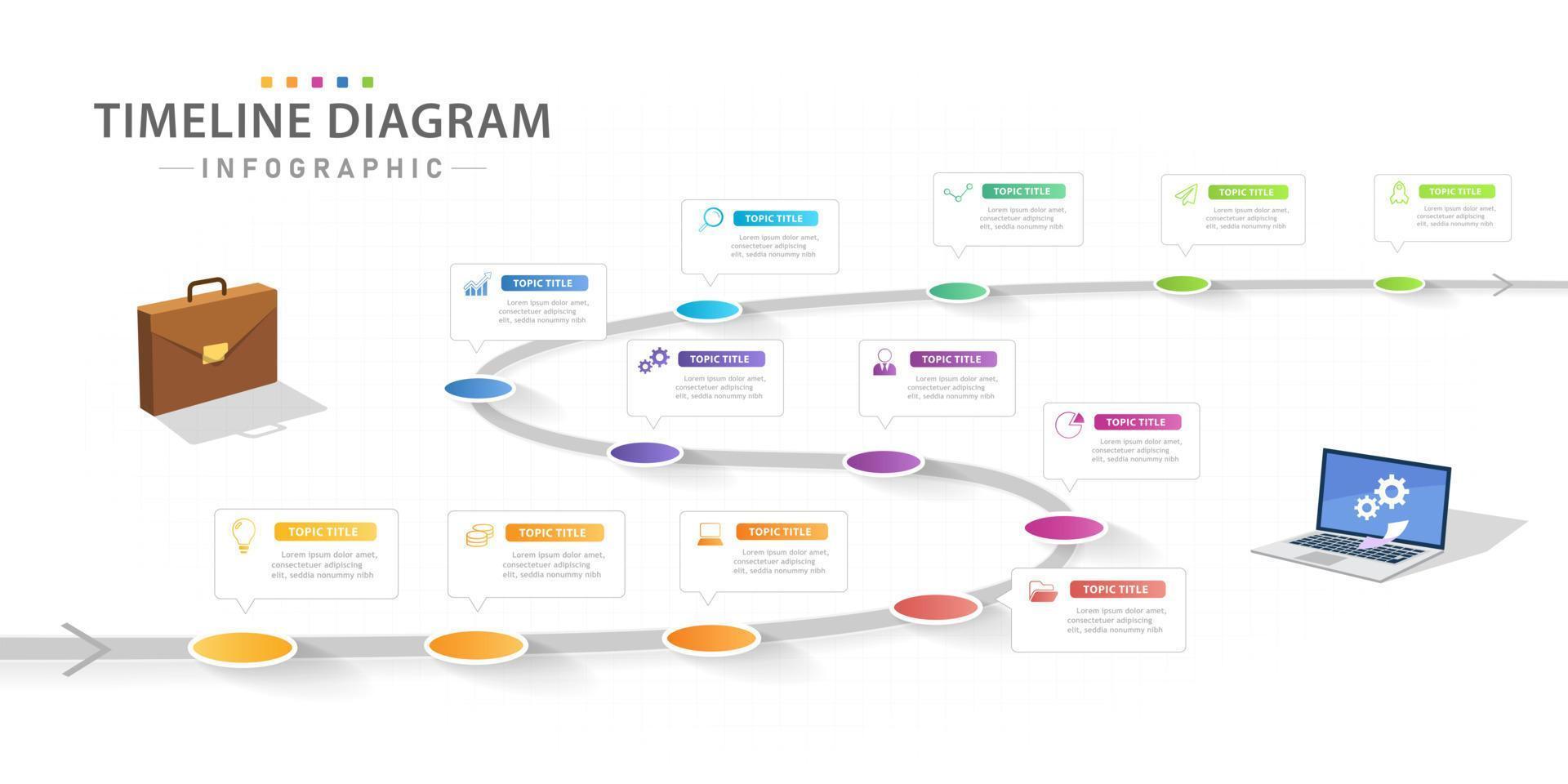 Infografik-Vorlage für Unternehmen. 12 Monate moderner Timeline-Diagrammkalender mit Dialogen, Präsentationsvektor-Infografik. vektor